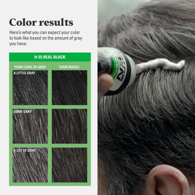 Just For Men before and after photo demonstrating gray-targeted coverage with natural finish