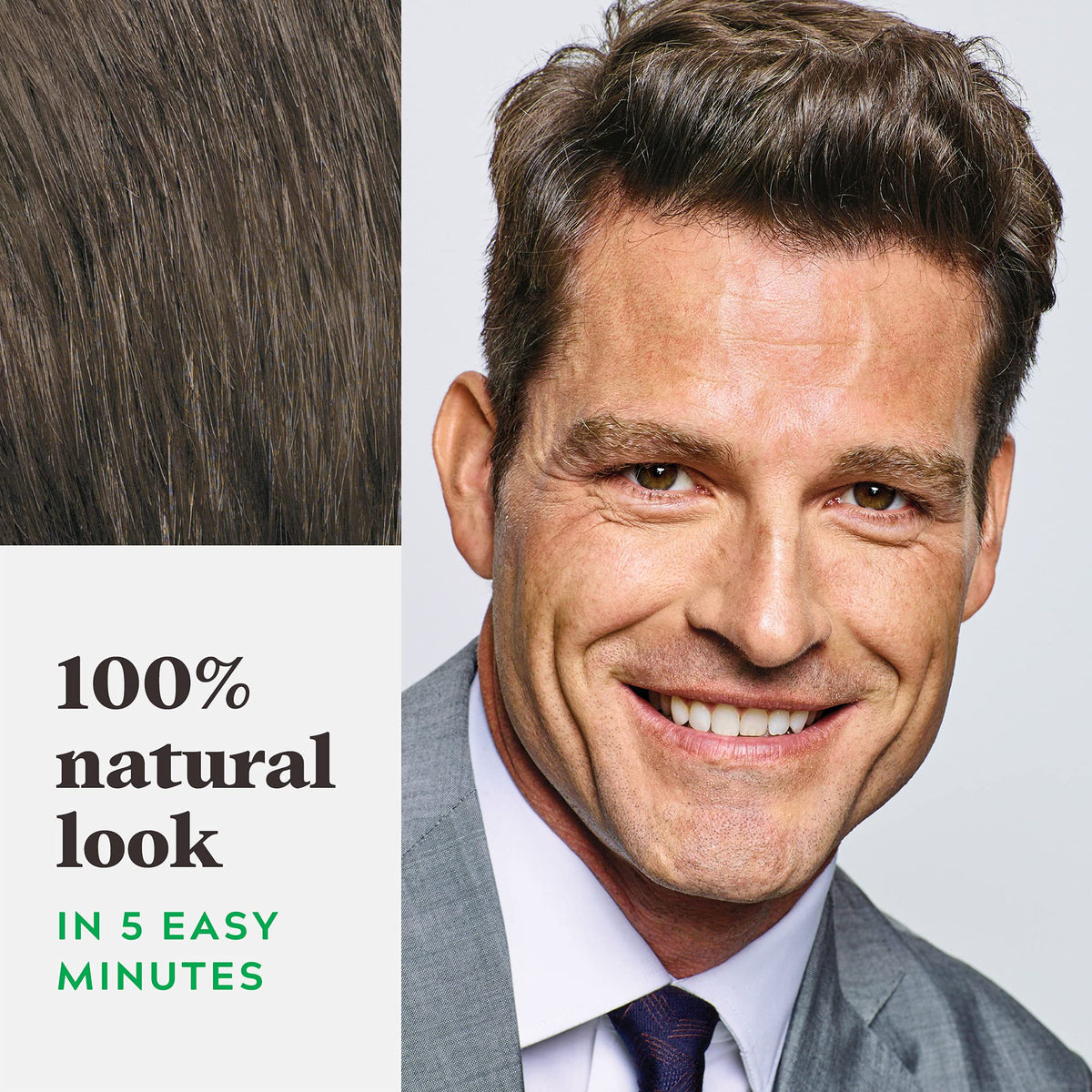 Just For Men before and after hairline comparison showing natural gray coverage
