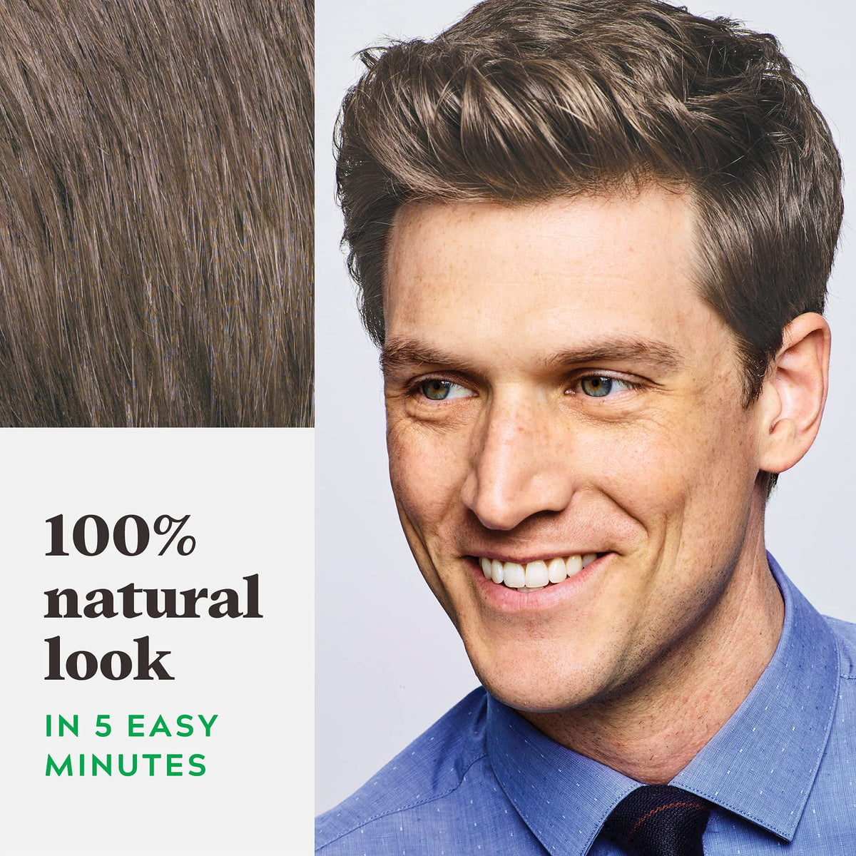 Just For Men before-and-after split view demonstrating natural gray coverage benefit