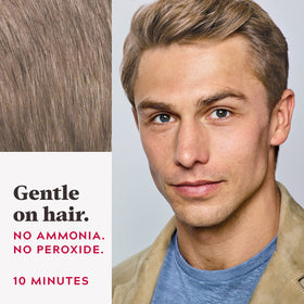 Just For Men combing color through hair demonstrating fast ten-minute coverage