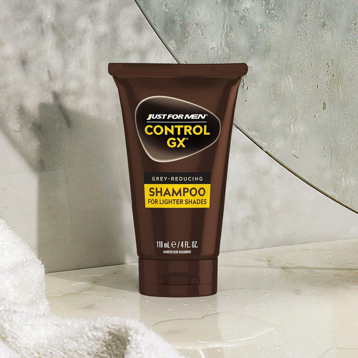 Just for Men Control GX before and after hair swatch showing subtle greying reduction