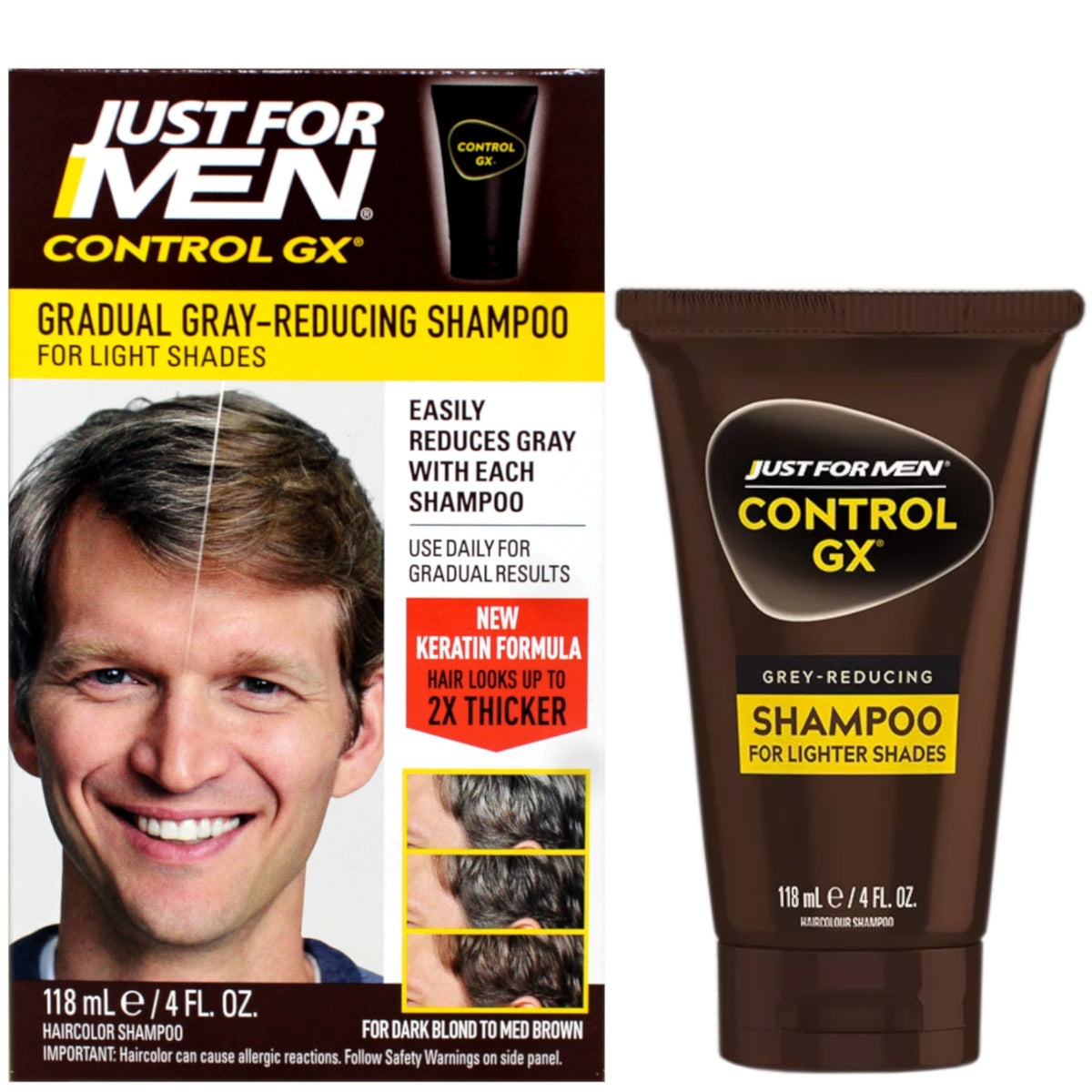 Just for Men Control GX front bottle showing product and packaging benefit