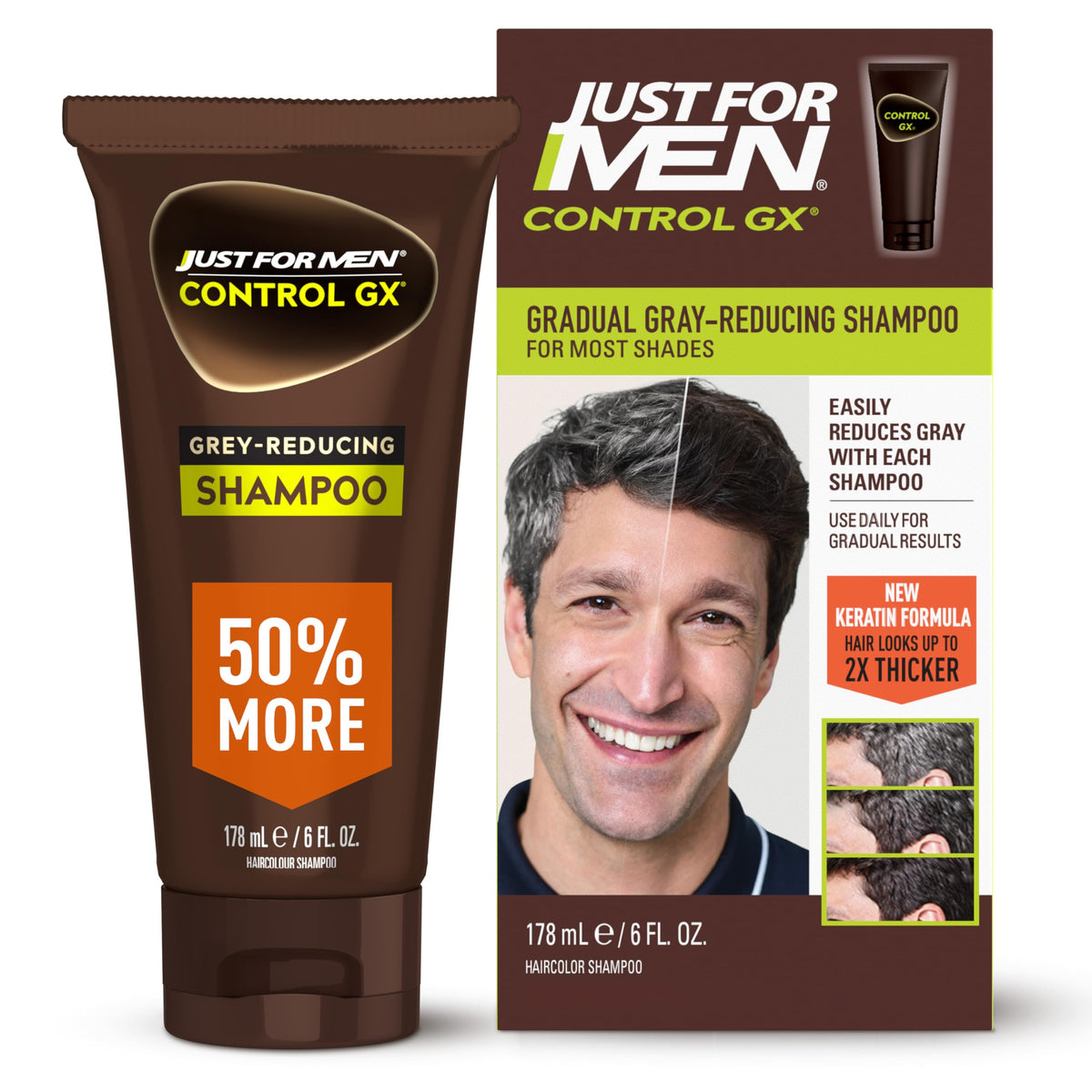 Just for Men Control GX front packaging showing bottle and label benefit