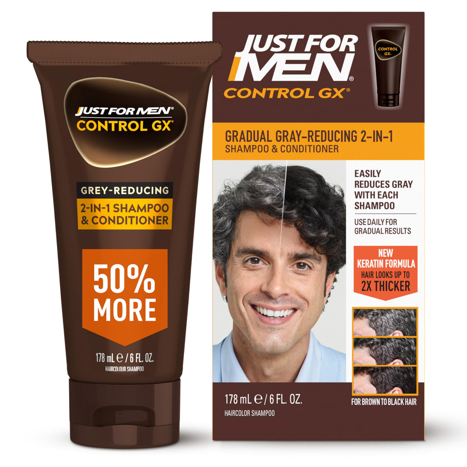 Just for Men Control GX front packaging showing bottle and label benefits
