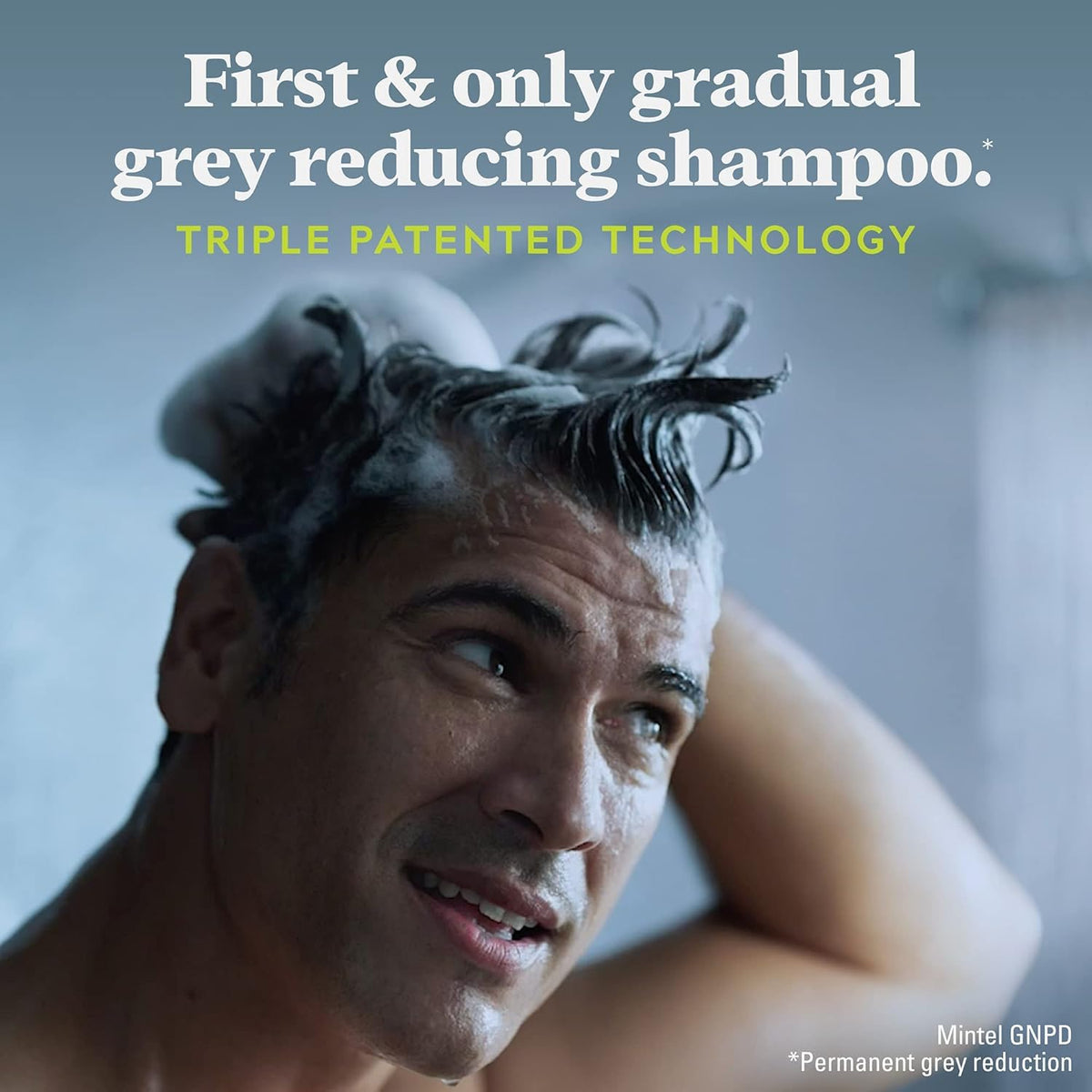 Just for Men Control GX being applied in shower for gradual gray reduction