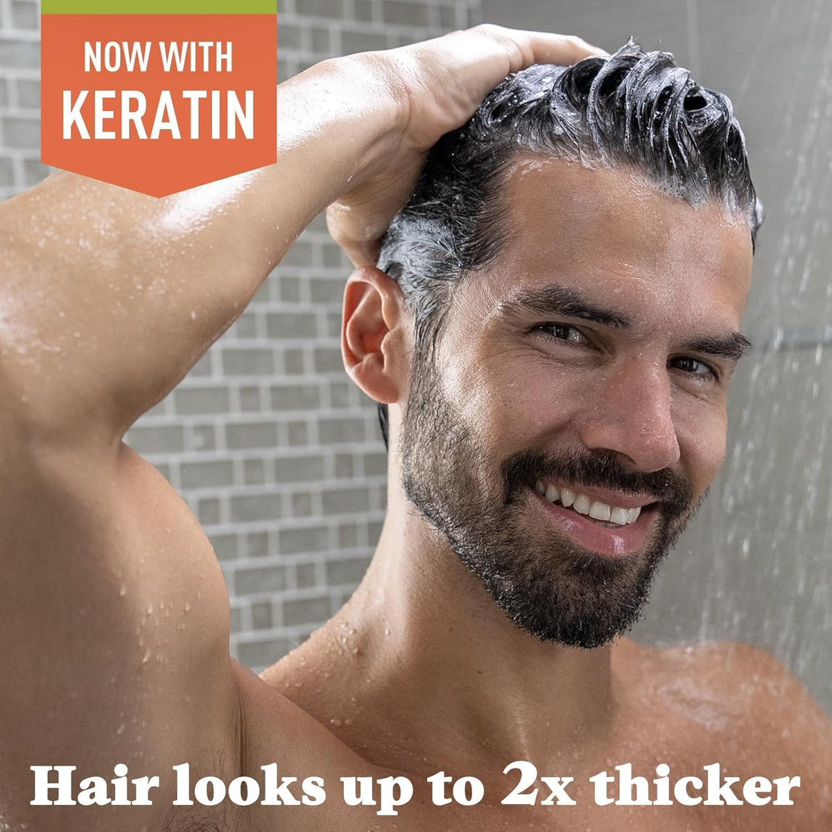 Just for Men Control GX keratin close-up highlighting stronger hair benefit