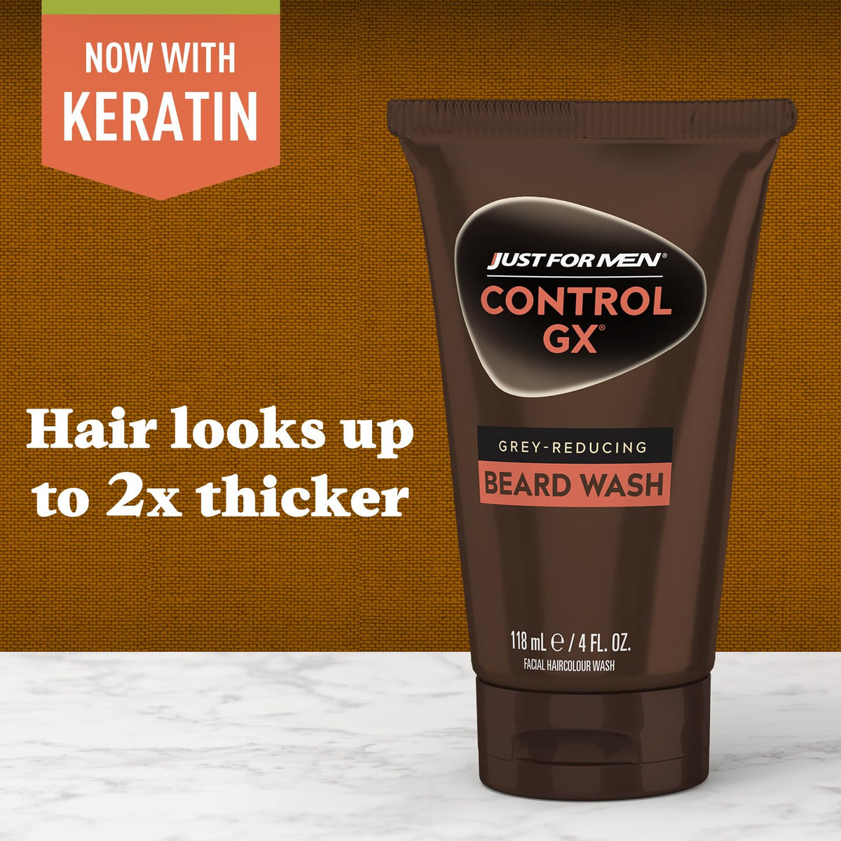 Just for Men close-up of keratin-rich texture conveying stronger softer hair benefits