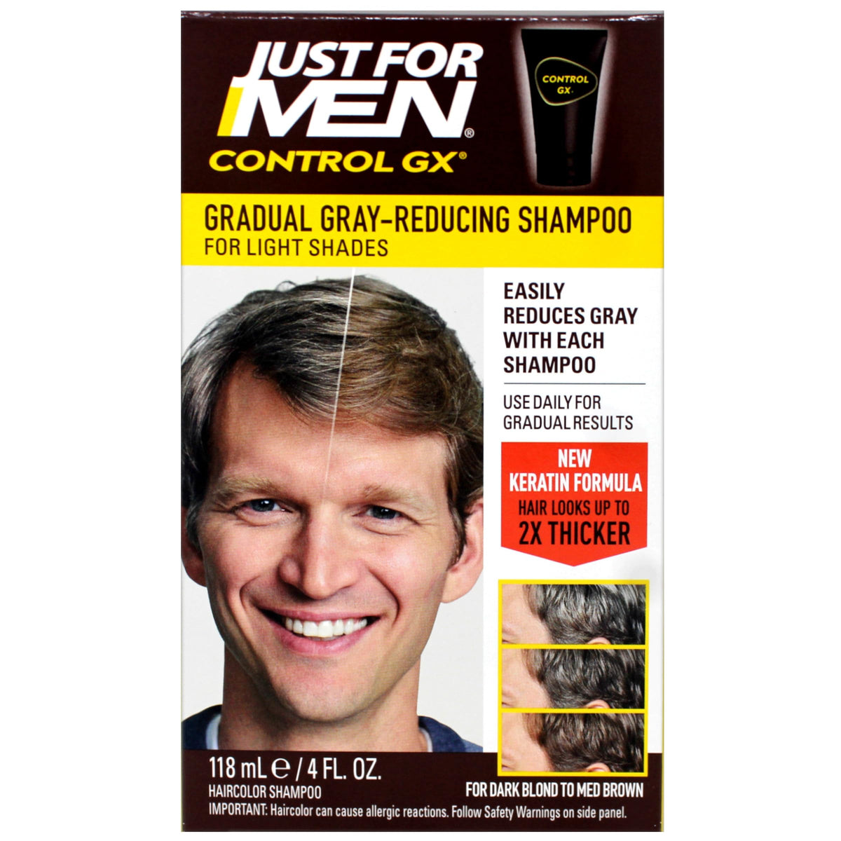Just for Men Control GX shampoo in shower setting showing everyday use convenience