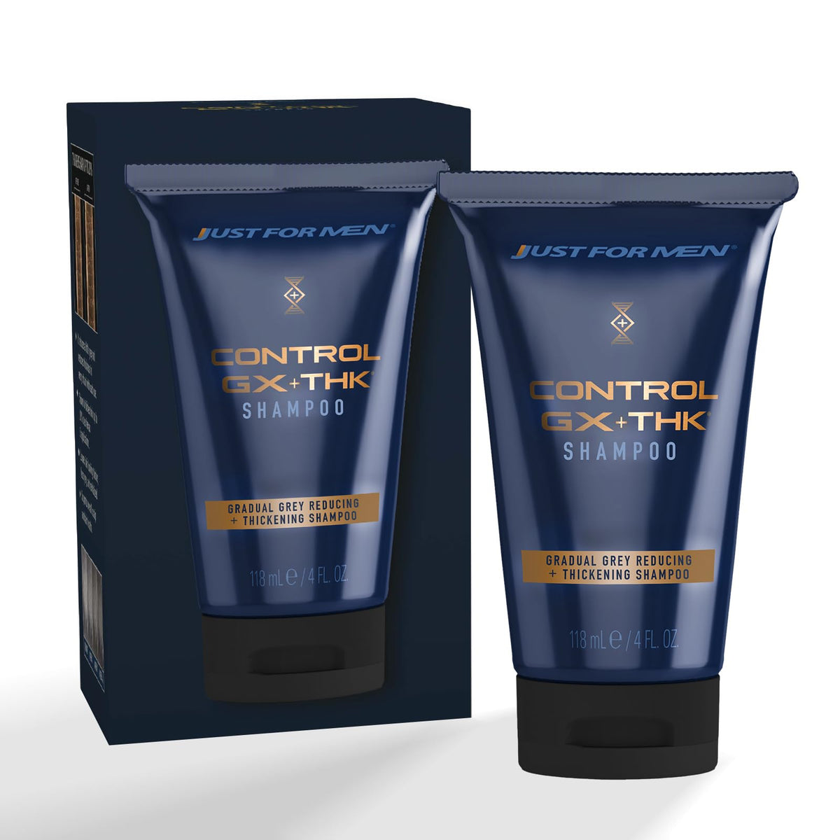 Just for Men front packaging showing bottle and label benefit of color and thickness