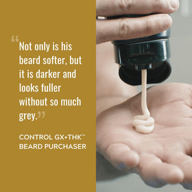 Just for Men Control GX + THK label with Alpha Keratin ingredient highlighted for strengthening