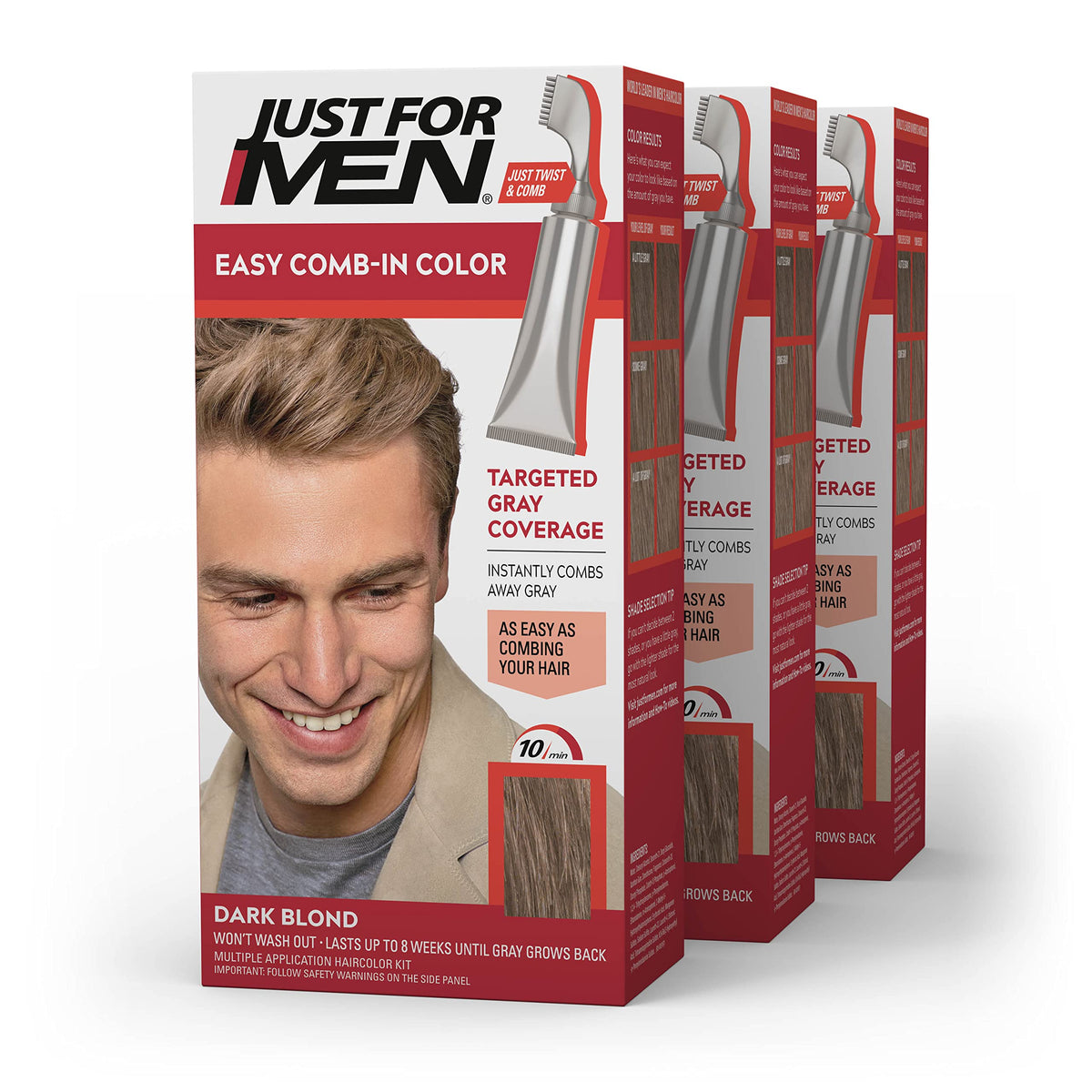Just For Men front packaging showing Dark Blond A-15 and benefits