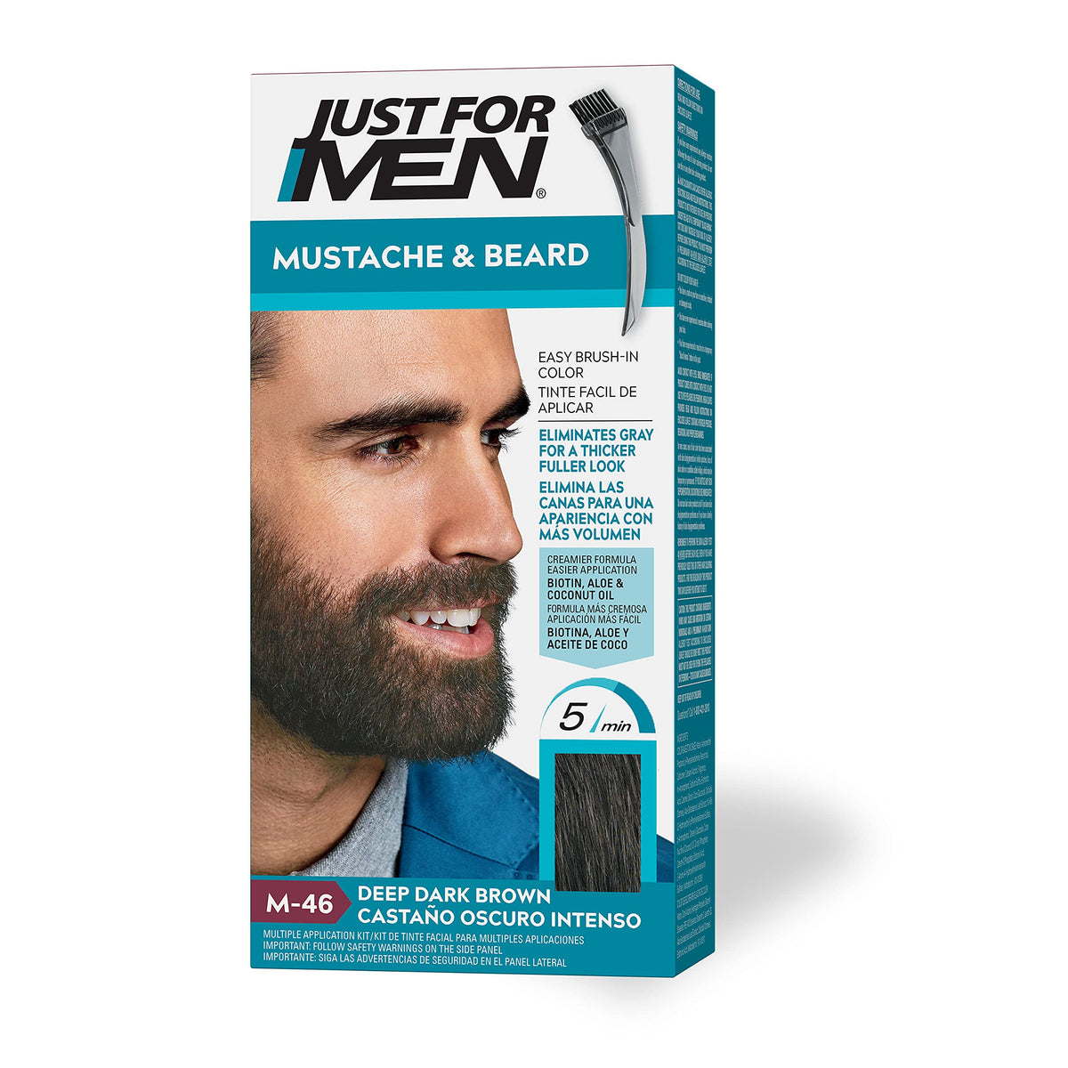 Just For Men front packaging showing Deep Dark Brown benefits