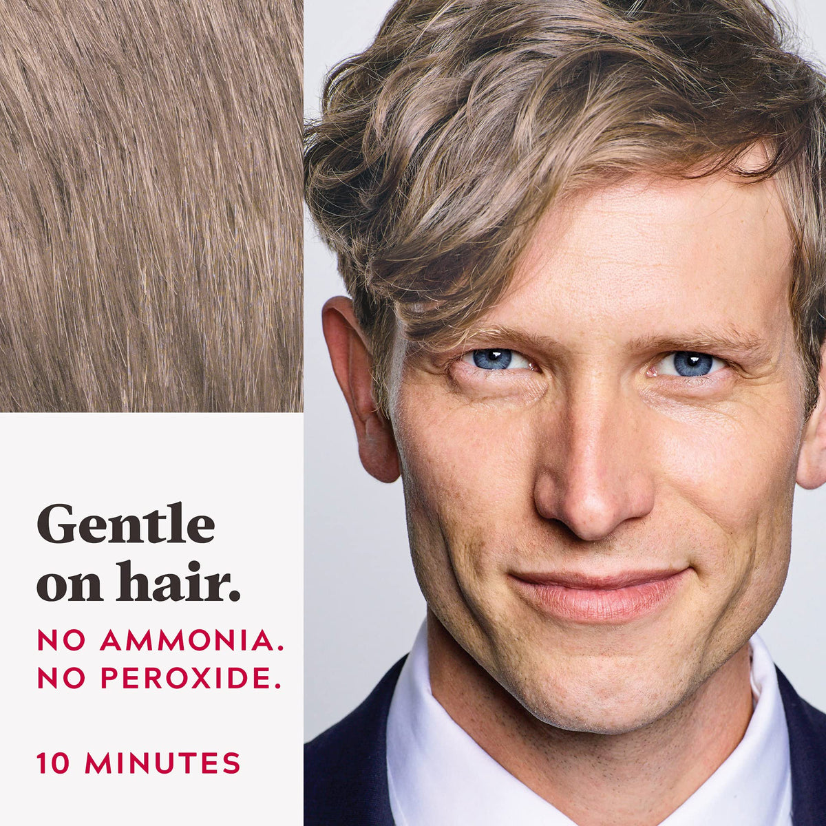 Just For Men combing color into temples, quick spot coverage benefit