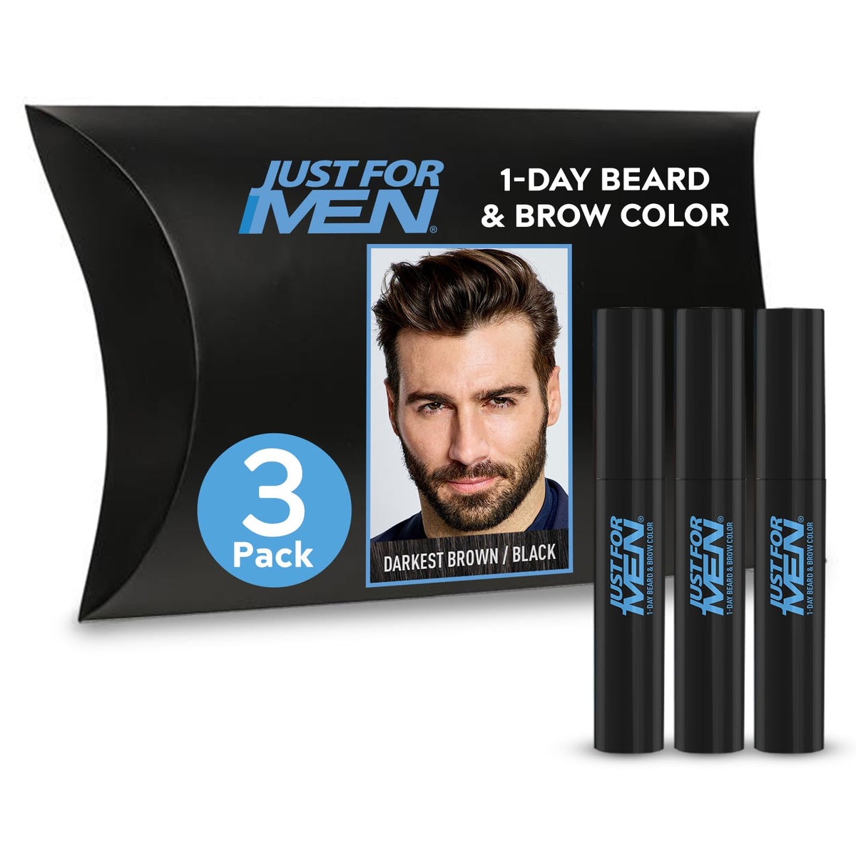 Just for Men front packaging showing product and shade for quick grooming benefits