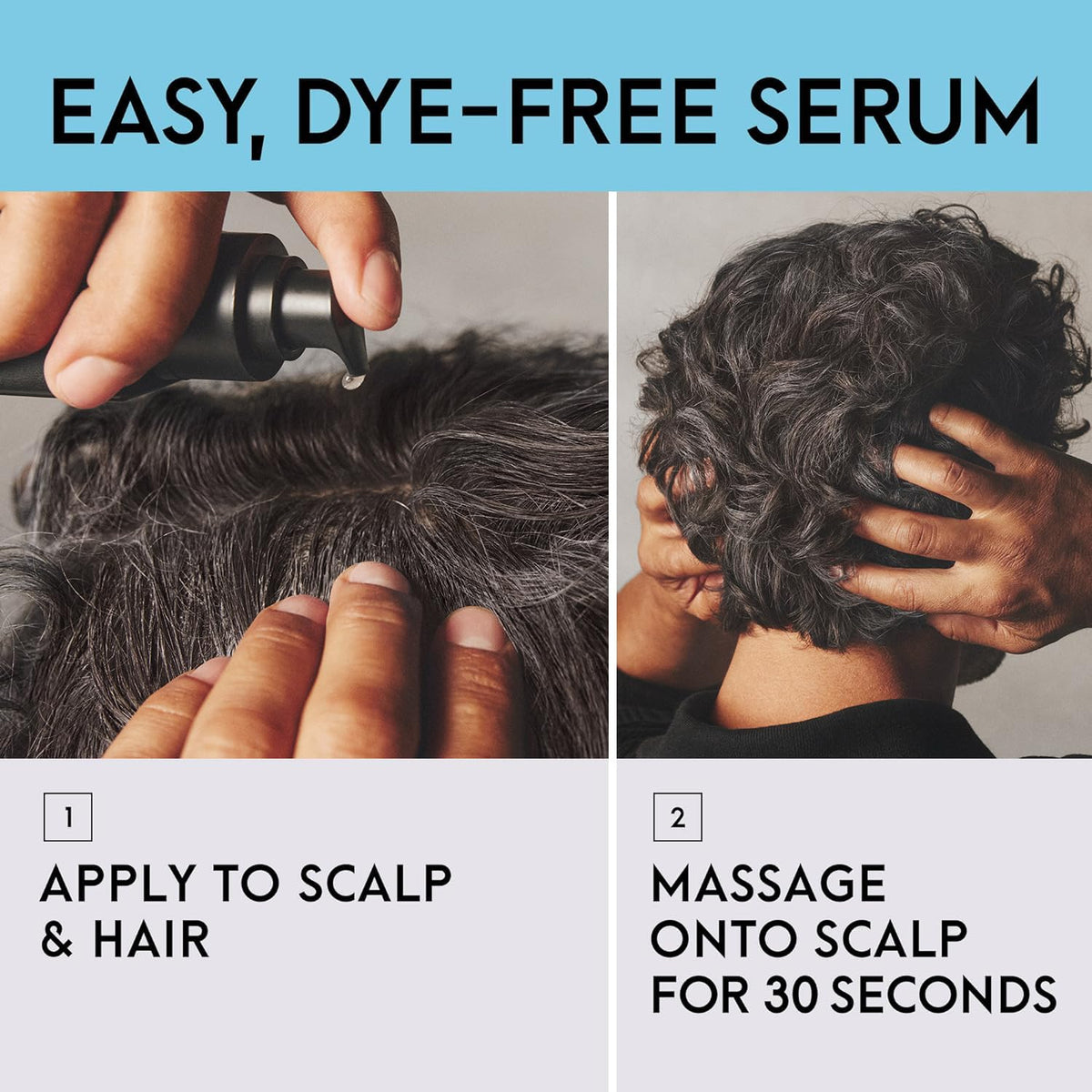 Just for Men before and after hair scale showing gradual gray reduction over months