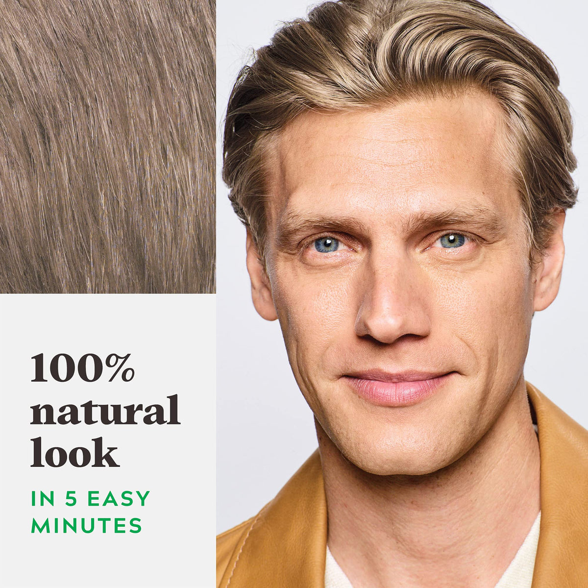Just For Men before and after gray coverage demonstrating natural blend
