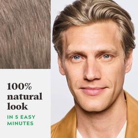Just For Men before and after gray coverage demonstrating natural blend