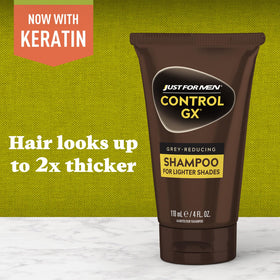 Just for Men shampoo in shower showing easy everyday use and natural results