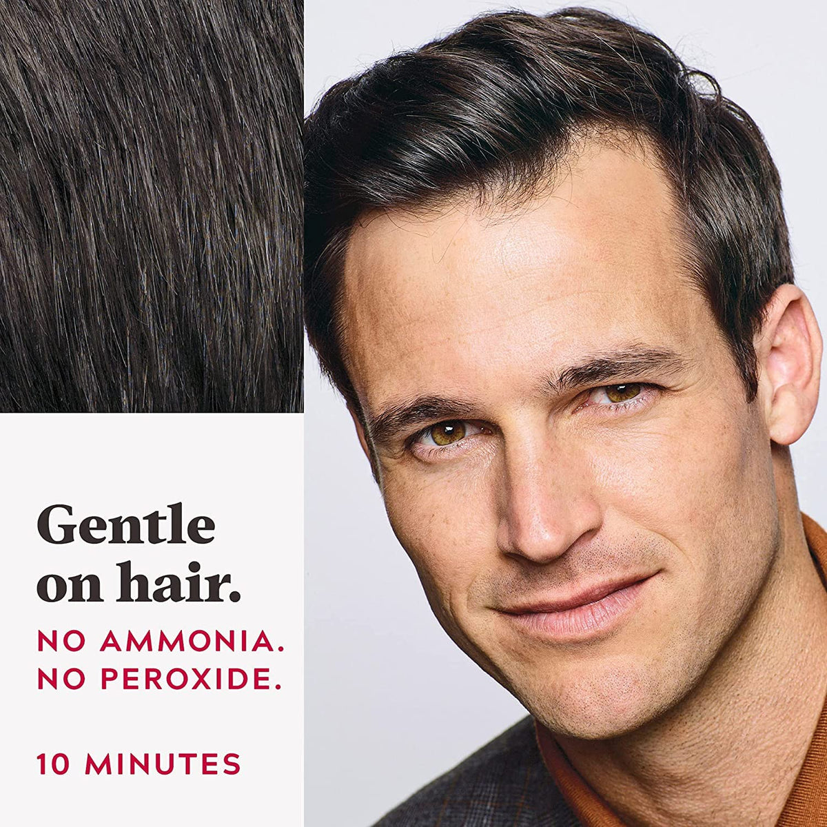 Just For Men product in use targeting sideburns for precise gray coverage