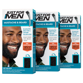 Just For Men jet black front box showing product branding and shade benefits