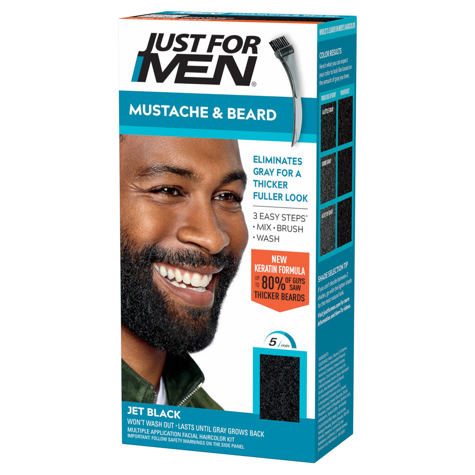 Just For Men front packaging showing jet black shade and benefits