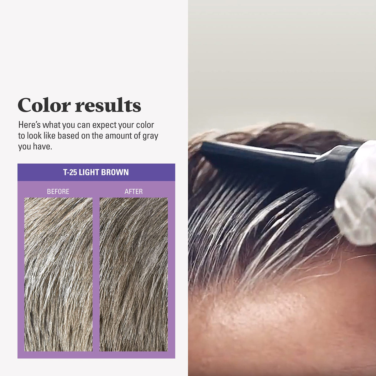 Just For Men before-and-after lifestyle shot showing natural blended results
