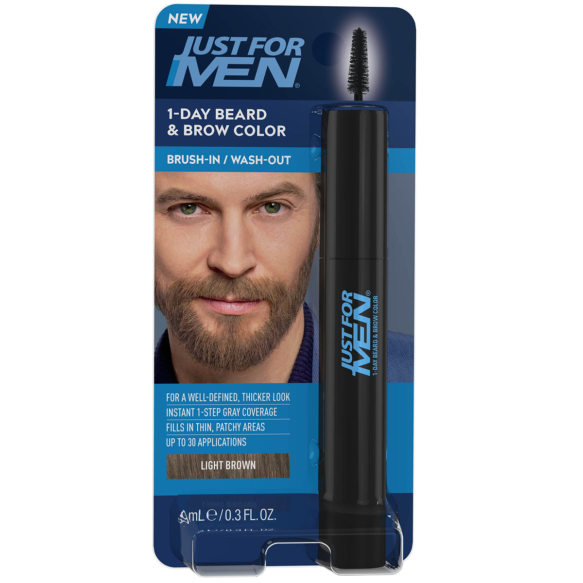 Just for Men front packaging in light brown showing product and shade