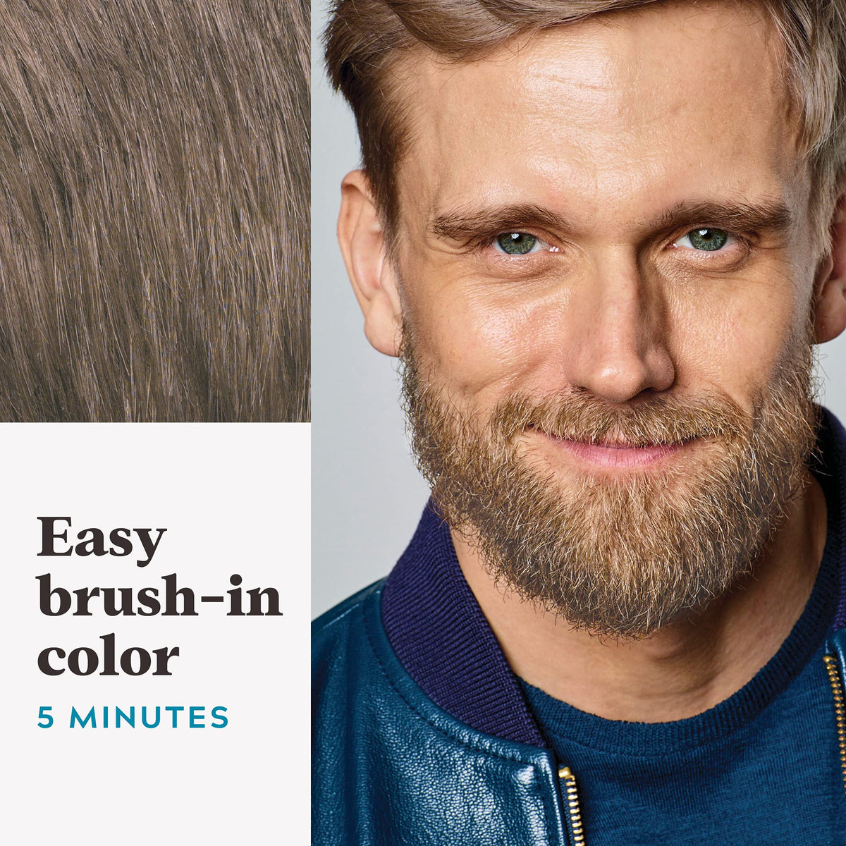 Just For Men application in mirror showing brush-on method for targeted touch-ups