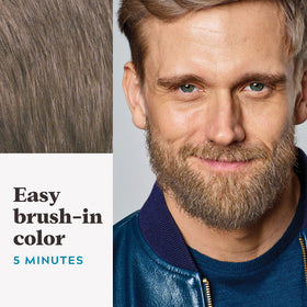 Just For Men application in mirror showing brush-on method for targeted touch-ups