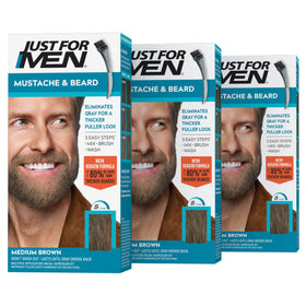 Just For Men front packaging showing product benefits and medium brown shade
