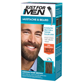 Just For Men front packaging showing product benefits and shade medium-dark brown