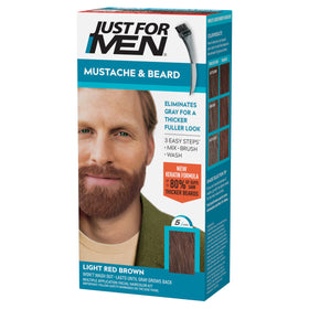 Just For Men front packaging showing shade light red brown and benefits