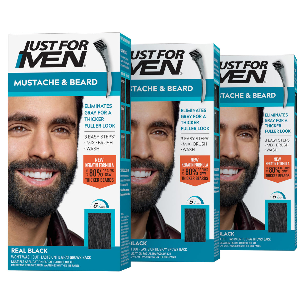 Just For Men packaging front view showing Real Black and quick results