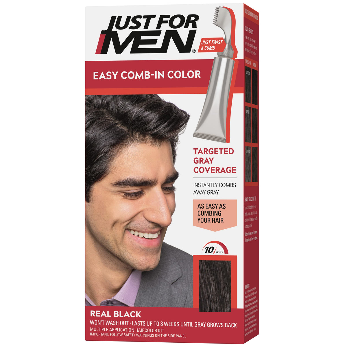 Just For Men front packaging showing Real Black shade and benefits
