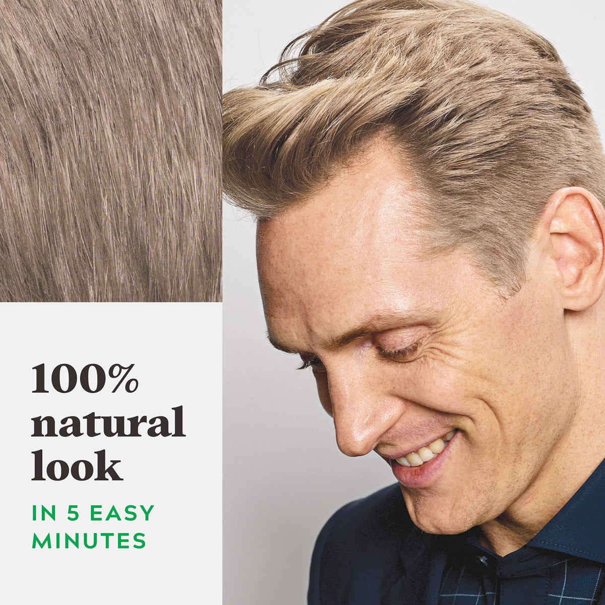 Just For Men before and after comparison demonstrating natural gray coverage