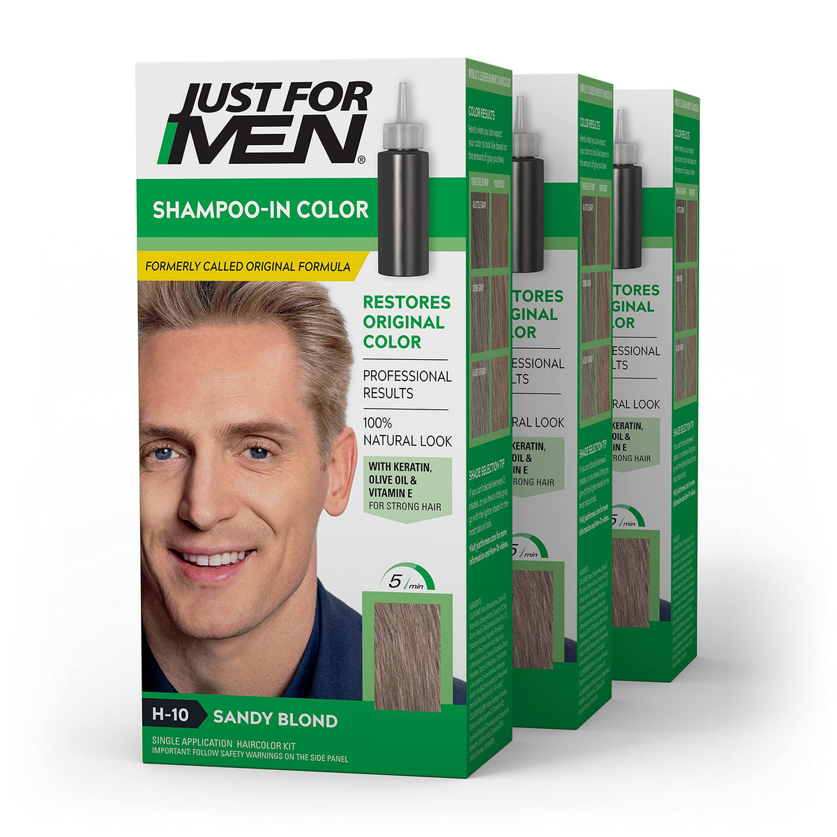 Just For Men sandy blond front packaging showing product and benefits