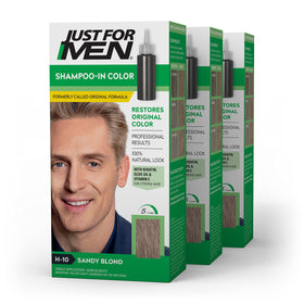 Just For Men sandy blond front packaging showing product and benefits