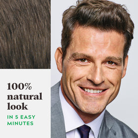 Just For Men before and after image showing reduced gray and natural blended medium-dark brown