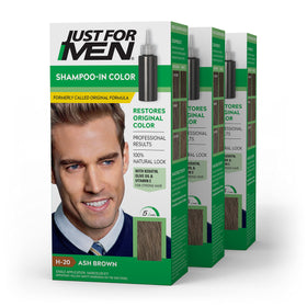 Just For Men front packaging showing ash brown shade and benefits