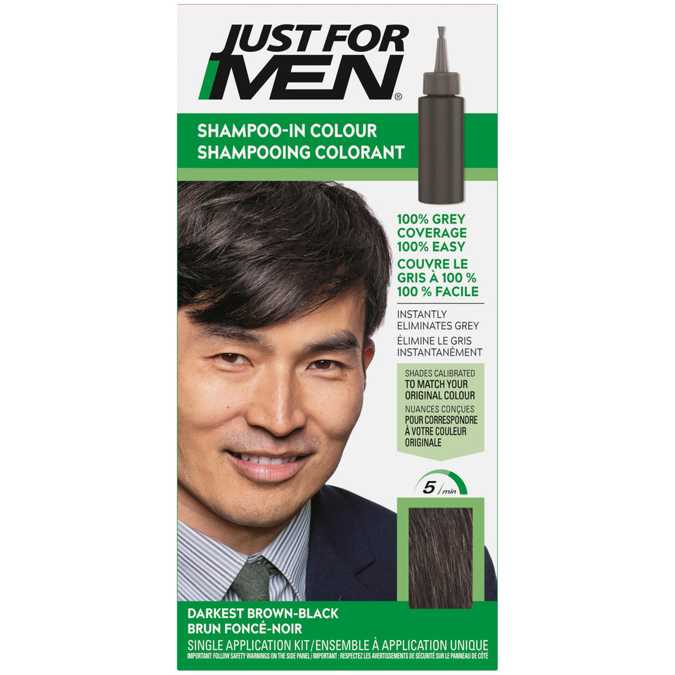 Just For Men front packaging showing shade and benefits for quick coverage