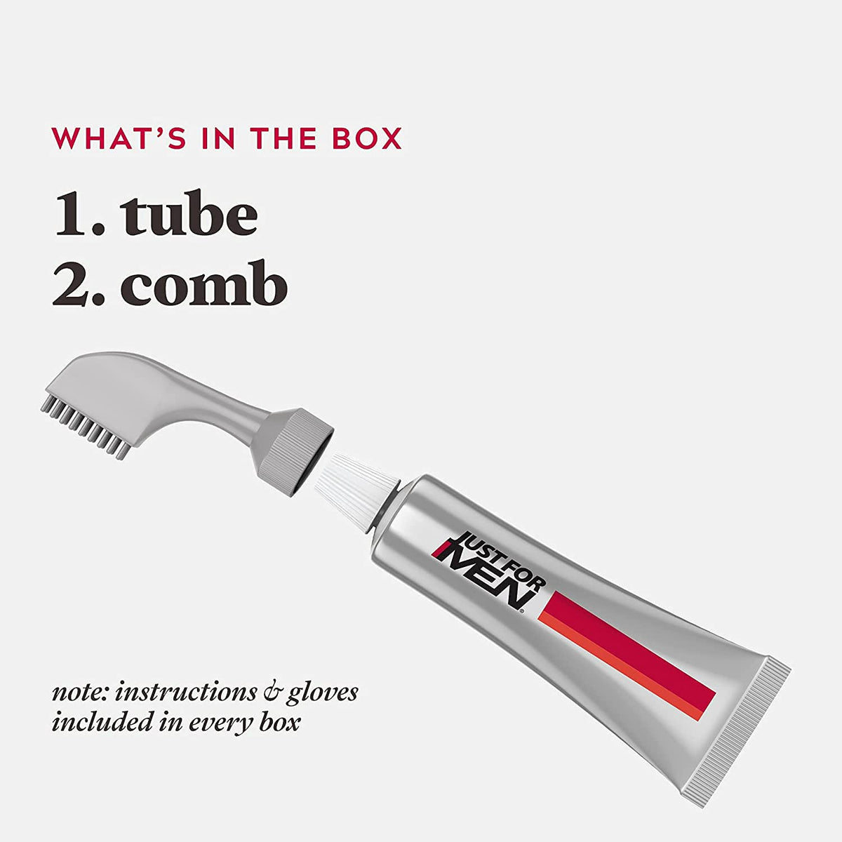 Just For Men pre-mixed color tube texture close-up highlighting no-mix formula