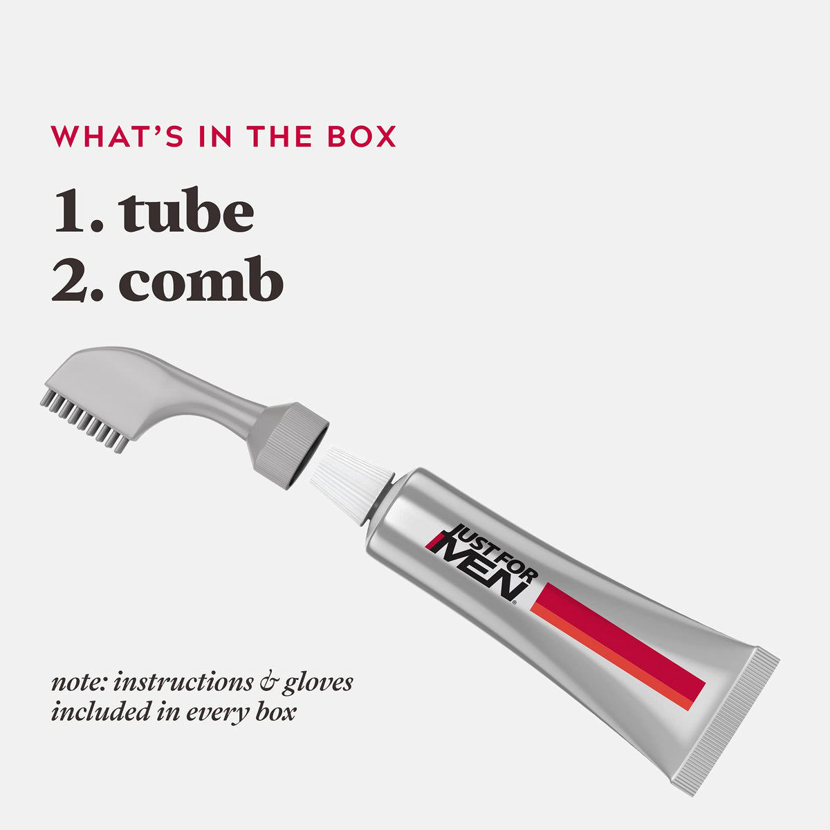 Just For Men pre-mixed tube close-up showing texture and tube detail for precise control benefit
