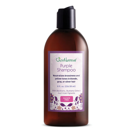 Just Nutritive front bottle view showing purple shampoo for brassiness control