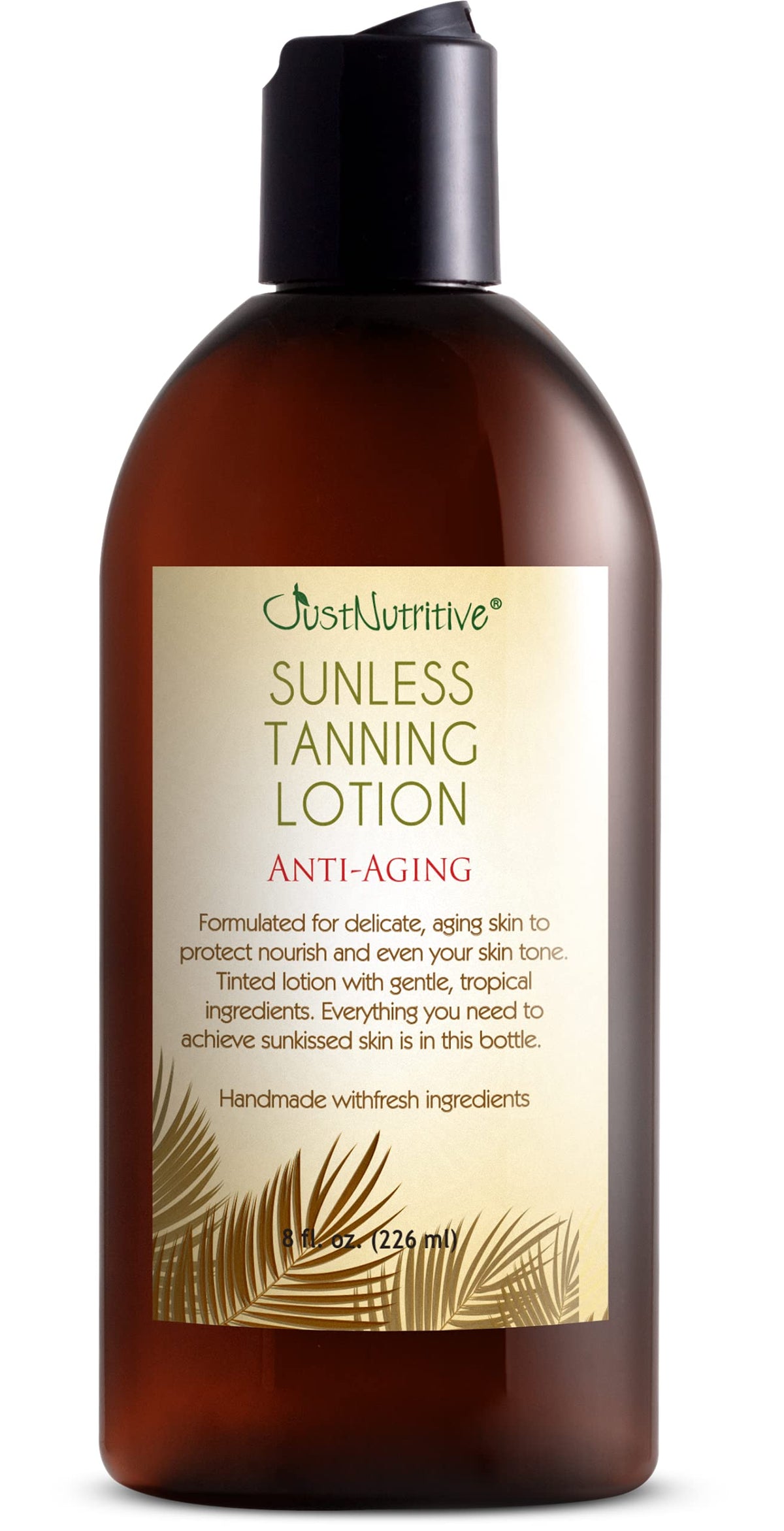 Just Nutritive front packaging showing 8 oz bottle and bronze finish benefit