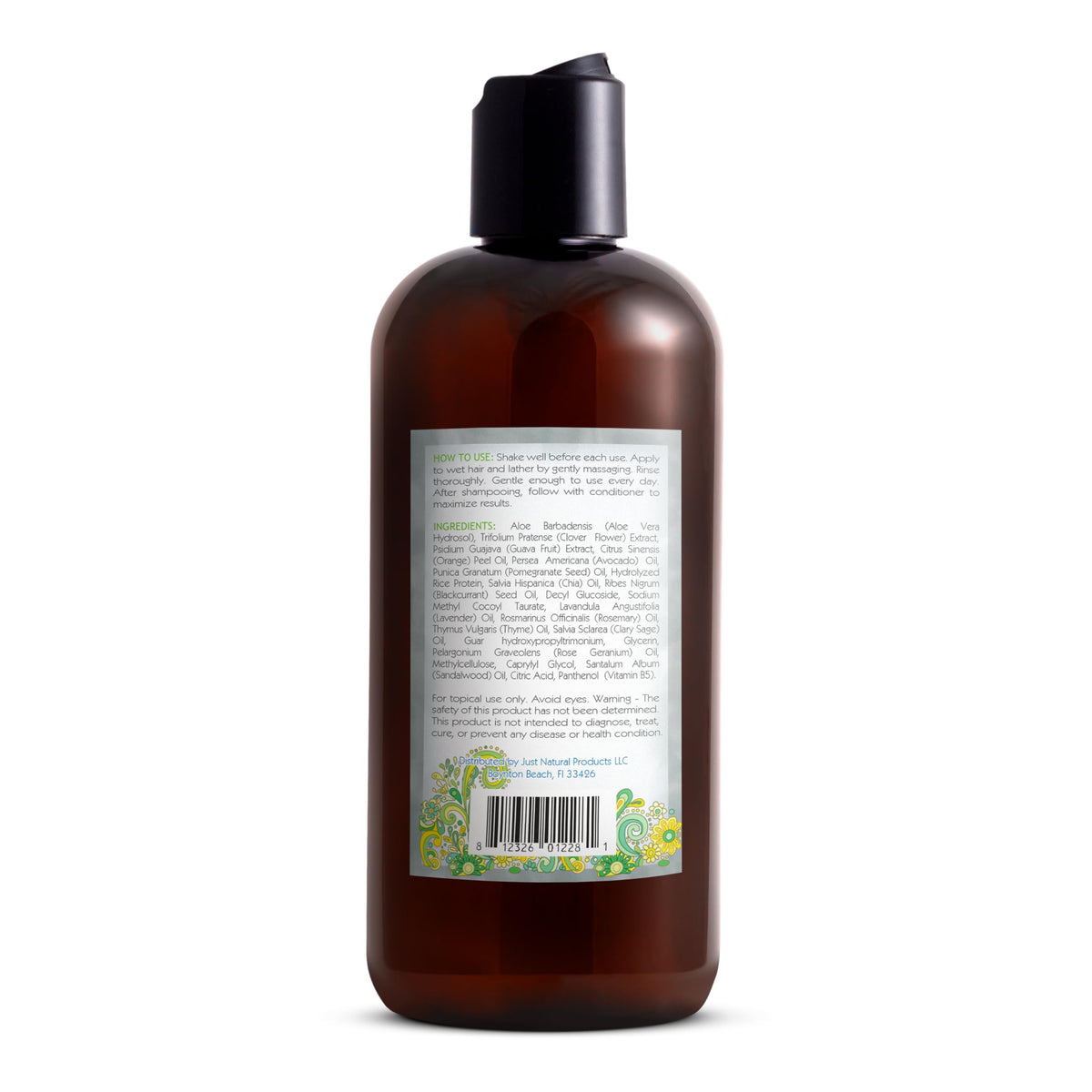 Just Nutritive shampoo on bathroom shelf illustrating daily routine