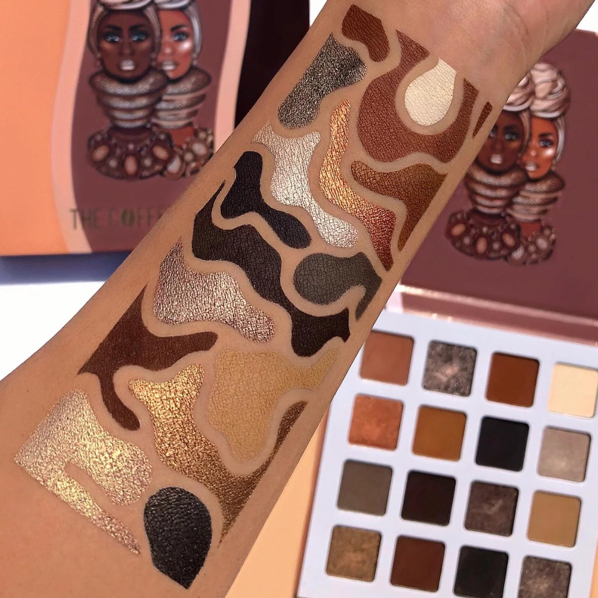 Juvia's Place finished eye makeup lifestyle image showing warm coffee-toned look