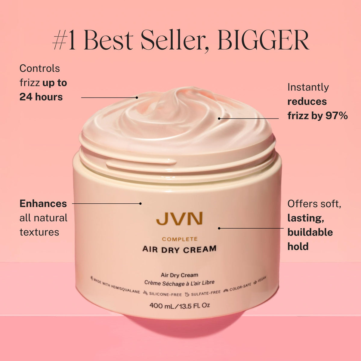JVN cream texture swiped on white background illustrating lightweight smoothness