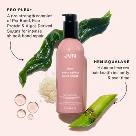JVN bond gloss pump dispensing product into hand — easy in-shower application