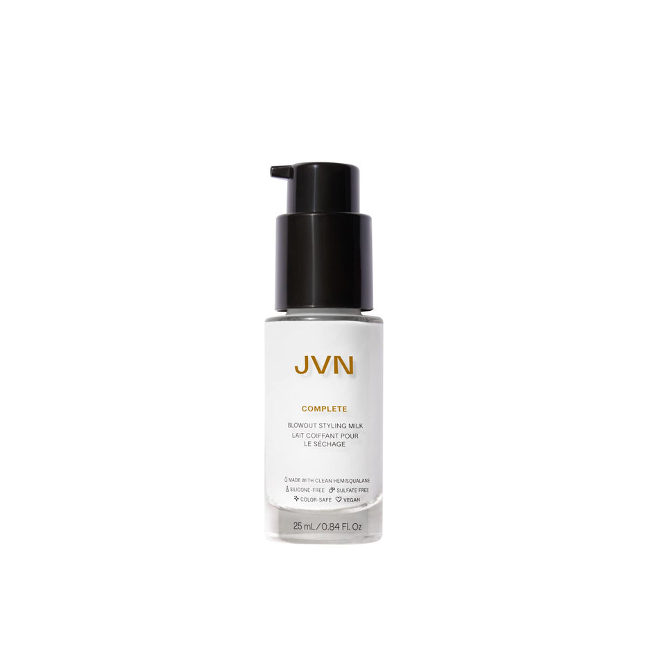 JVN front packaging of Complete Blowout travel-size showing product label and benefit