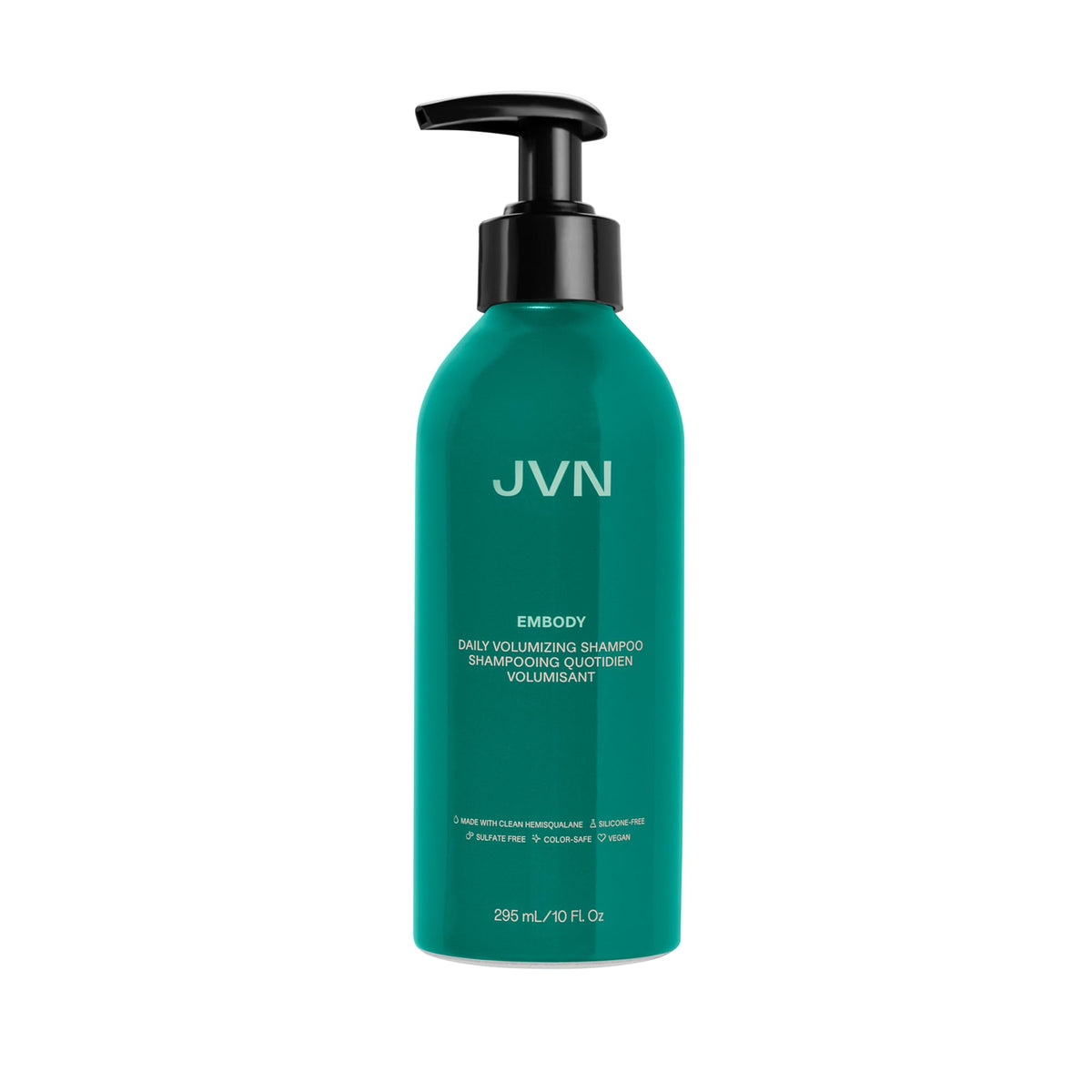 JVN Embody front bottle showing product and size benefit of clear labeling